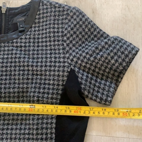 J.Crew Mixed Houndstooth Dress wool leather trim midi career office black gray 0 - Picture 9 of 11